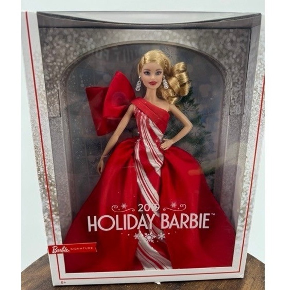 Mattel NEW 2019 Holiday Barbie Doll Red White Gown Signature Blonde - Picture 2 of 11
